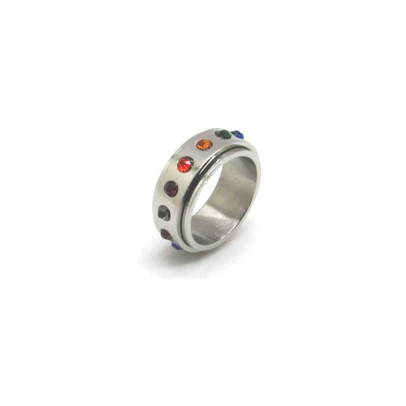 NEW Stainless Steel Gay Pride Rainbow Spinner Ring - Picture 1 of 2